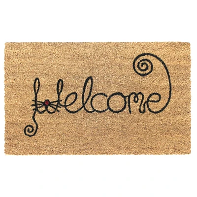 RugSmith Brown Machine Tufted Welcome Cat Face Doormat