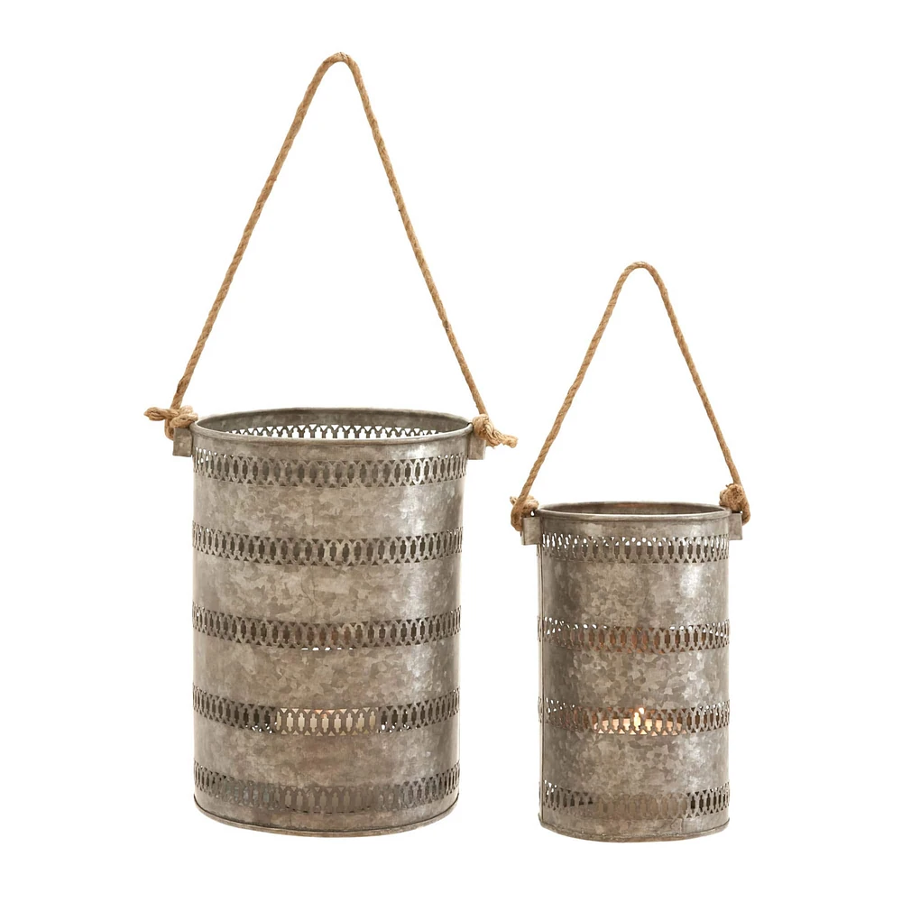 Gray Metal Coastal Lantern Set