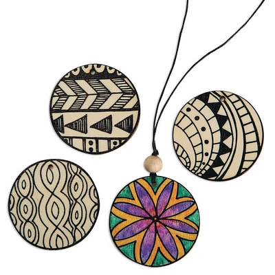 S&S® Worldwide Natural Wood Printed Pendants, 48ct.