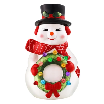 12" Snowman Lit Nostalgic Ceramic Figure