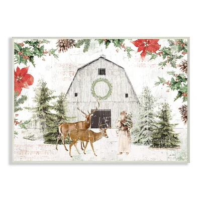 Stupell Industries Rustic Holiday Barn Animals Seasonal Christmas Winter Wood Wall Plaque