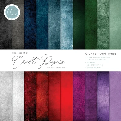 Craft Consortium Grunge Dark Tones Double-Sided Paper Pad, 12" x 12"