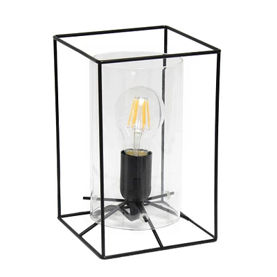 Lalia Home Black Framed Table Lamp with Cylinder Glass Shade