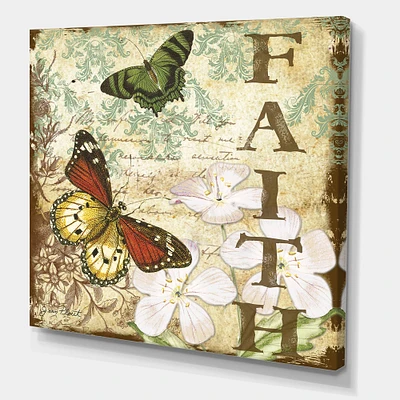 Designart - Inspirational Butterflies Faith - Cottage Canvas Art Print