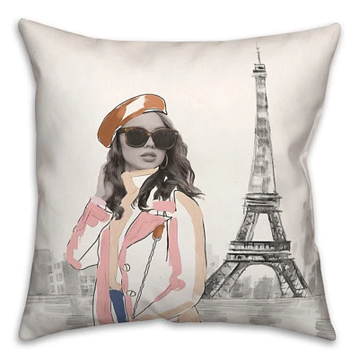 Fashionista In Paris Sketch 18" x 18" Throw Pillow