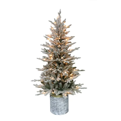 6 Pack: 4.5ft. Pre-Lit Flocked Arctic Fir Artificial Christmas Tree in Stump Planter, Clear Lights