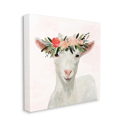 Stupell Industries Springtime Flower Crown Baby Goat Canvas Wall Art