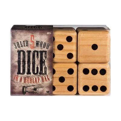 5 Giant Solid Wood Dice in a Burlap Bag