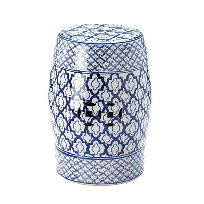 16.25" Blue & White Ceramic Decorative Stool