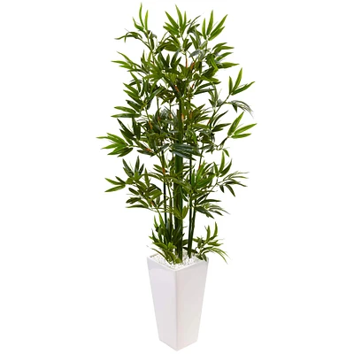 4.5ft. Artificial Bamboo Tree in White Tower Planter
