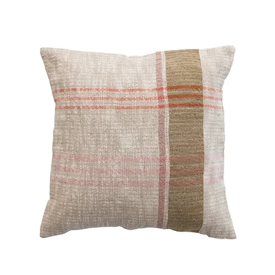 28" Woven Cotton & Linen Plaid Pillow