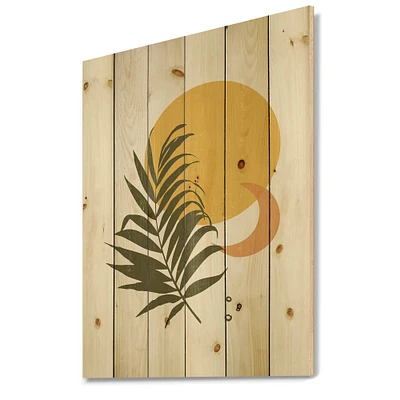 Designart - Abstract Yellow Sun and Moon With Tropical Leaf I