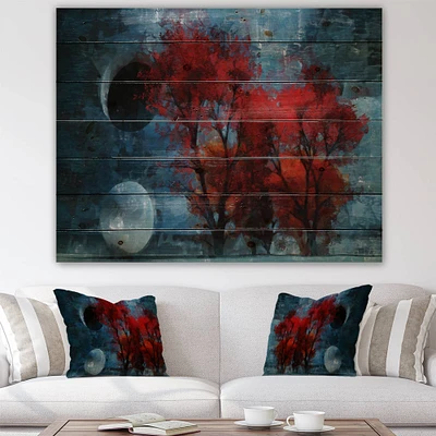 Designart - Autumn Colored Forest Treescape XXV - Farmhouse Print on Natural Pine Wood