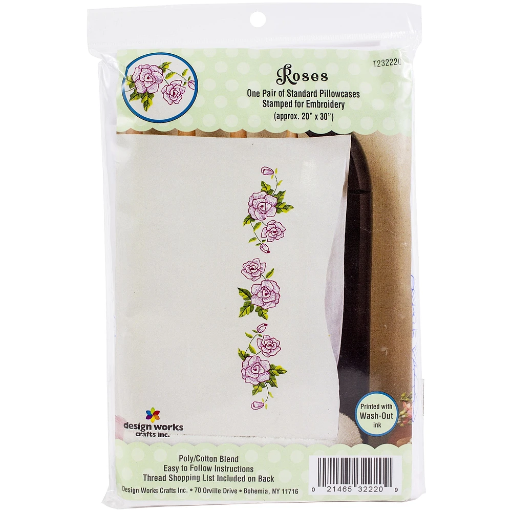 Design Works™ Roses Stamped For Embroidery Pillowcase Set