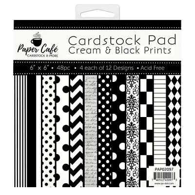 Paper Café Cream & Black Prints 80lb. Cardstock Paper Pad, 6" x 6"