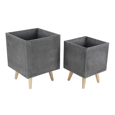 Dark Gray Contemporary Planter Set