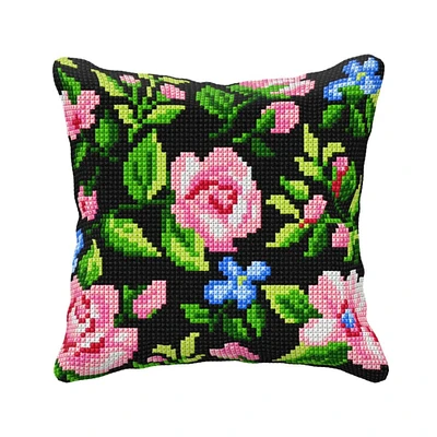 Orchidea Cushion Cross Stitch Kit Roses On The Black Background