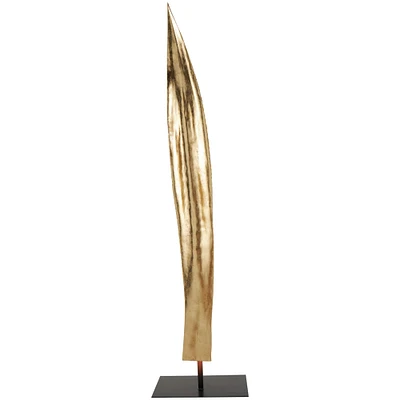 47" Golden Polystone Slim Abstract Leaf Sculpture Décor