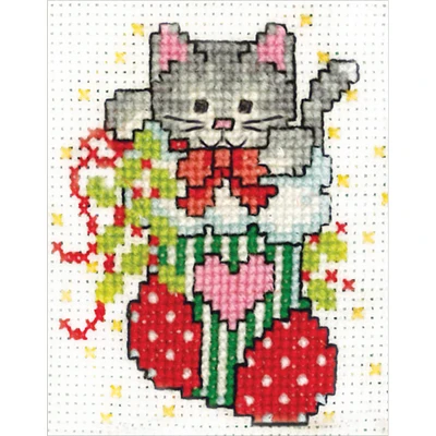 Design Works Stocking Cat with Frame Mini Counted Cross Stitch Kit