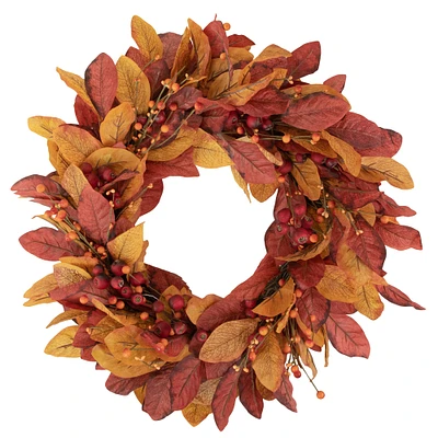 24" Berries with Leaves Artificial Fall Harvest Twig Wreath