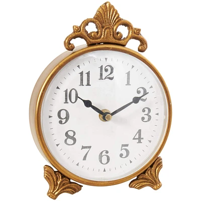 9" Gold Metal Scroll Antique Style Clock