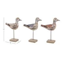 Set of 3 Brown Wood Coastal Bird Sculpture, 11" x 14"