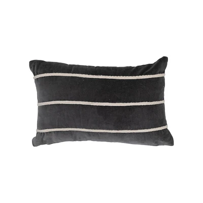 Black Velvet Lumbar Pillow with Appliqué Stripes