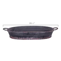 33.5" Oval Distressed Metal Tray with Handles