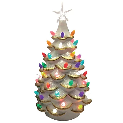 Santa's Workshop 14" Lighted Ceramic Tree with Gold Tips