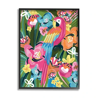 Stupell Industries Tropical Flowers & Parrot Wall Art with Black Frame