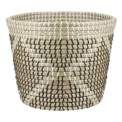 11.5" Beige Seagrass Woven Basket with Black & White Accents