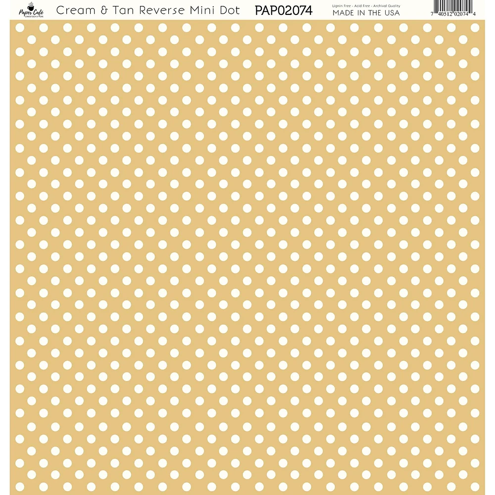 Paper Café Cream & Tan Reverse Mini Dot 12" x 12" Cardstock, 15 Sheets