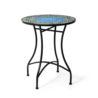 Glitzhome® 28" Green Outdoor Metal Folding Bistro Table with Ceramic Tile Top