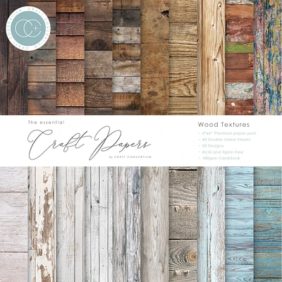 Craft Consortium Wood Textures Double-Sided Paper Pad, 6" x 6"