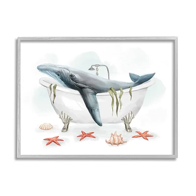 Stupell Industries Whale in Nautical Tub Seafoam Starfish Shells in Frame Wall Art