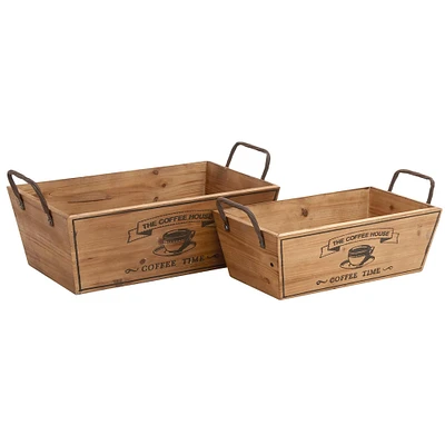 Natural Brown Wood Farmhouse Tray Set