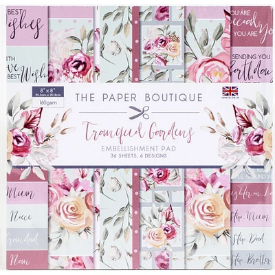 The Paper Boutique Tranquil Gardens Embellishment Pad, 8" x 8"