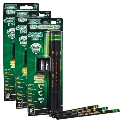 Dixon® Tri-Conderoga™ #2 Pencils with Sharpener, 3 Packs of 6