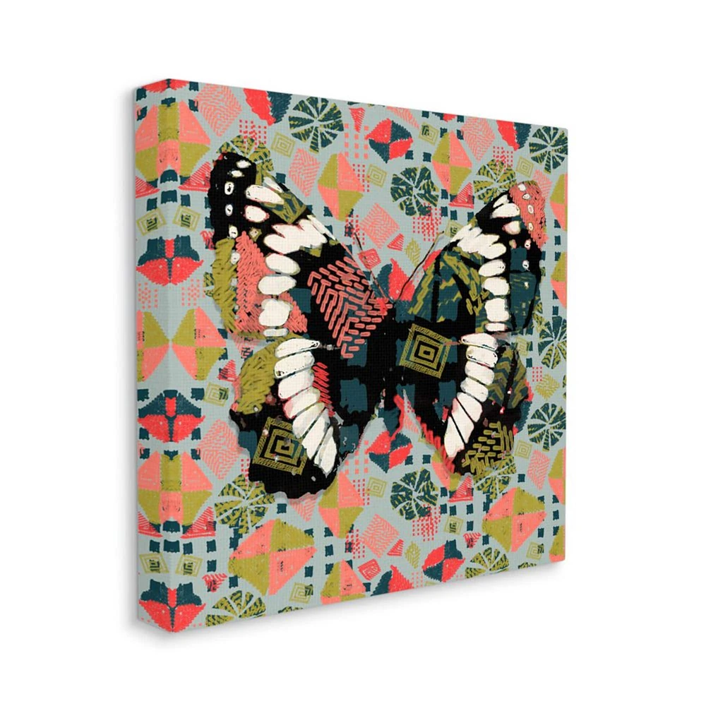 Stupell Industries Butterfly On Pink Blue Pattern Abstract Design Canvas Wall Art