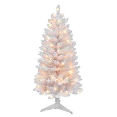 4ft. Pre-Lit White Carson Artificial Pine Christmas Tree, Clear Lights