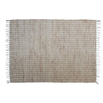 Natural Boho Woven Jute & Cotton Rug with Fringe, 72" x 48"