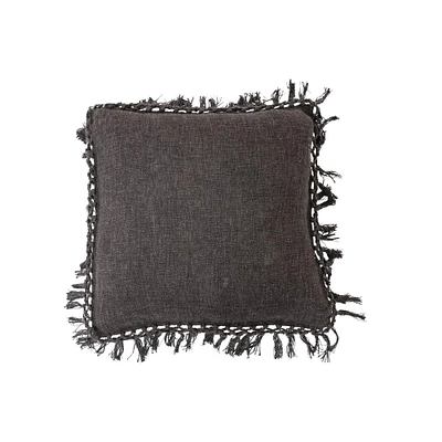 Black Cotton Slub Pillow with Crochet Fringe