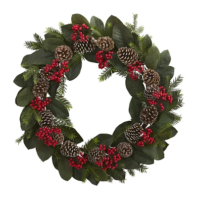 2.5ft. Magnolia Leaf, Berry & Pinecone Wreath