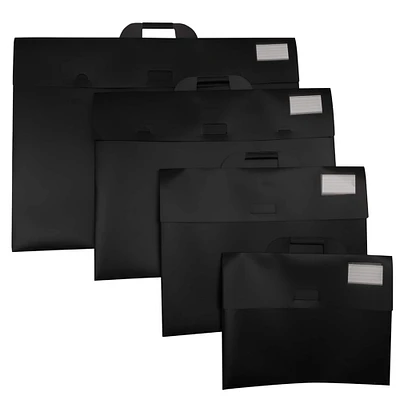JAM Paper Black Thin Portfolio File Carry Cases with Handles Set