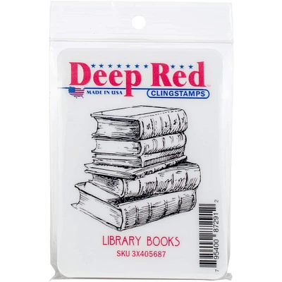 Deep Red Library Books Rubber Cling Stamp
