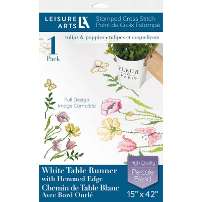 Leisure Arts® Tulips & Poppies Table Runner Stamped Cross Stitch Kit