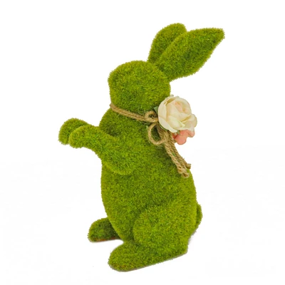 10" Green Moss Easter Bunny with Flower Tabletop Accent