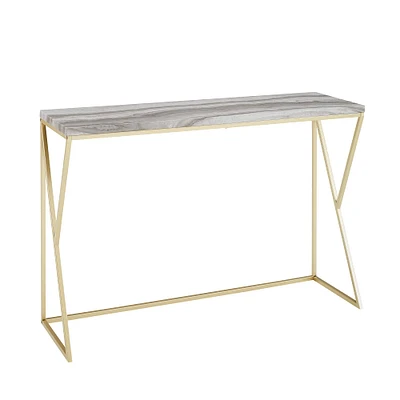 Walker Edison Gray Faux Vein Cut Marble/Gold Geometric Side Entry Table