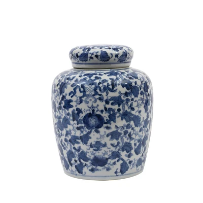 8'' Blue & White Ceramic Ginger Jar with Lid