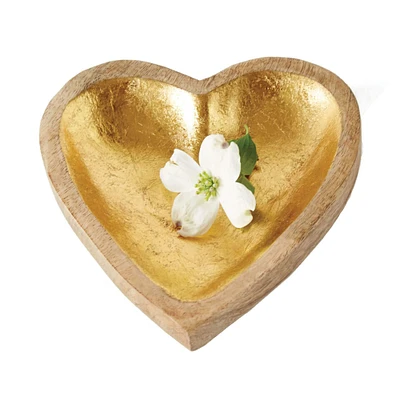 8" Mango Wood Heart Tray with Gold Leaf Interior